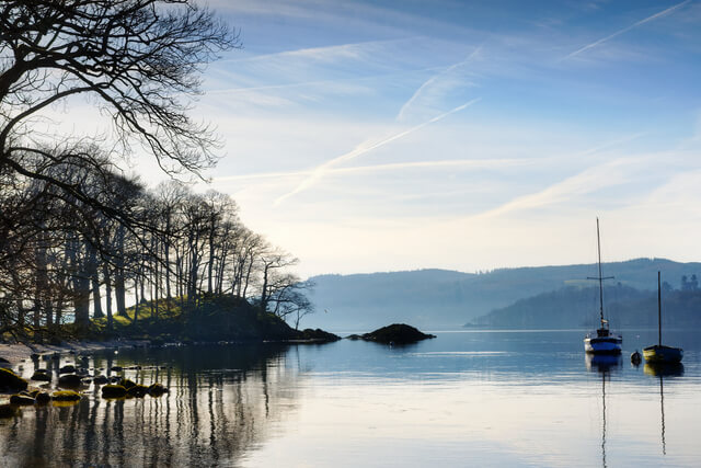 Morning sunlight shining on Lake Windermere