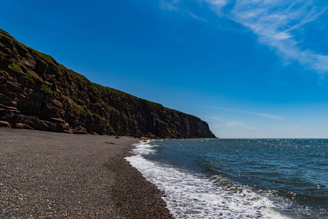 A view of the pebble beach at St Bees Beach