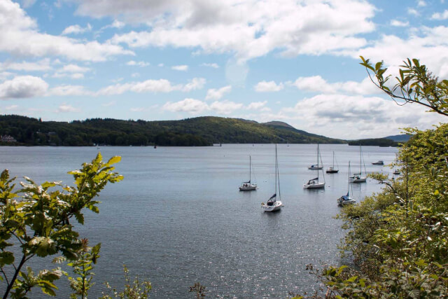 A view across the boats on Lake Windermere from Claife Heights