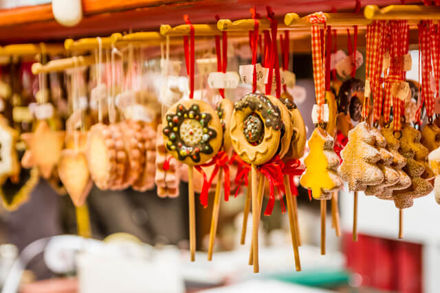 Gingerbread Christmas Ornaments at a Christmas Market