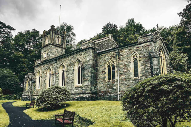 An external shot of the stone-built building of Rydal Church