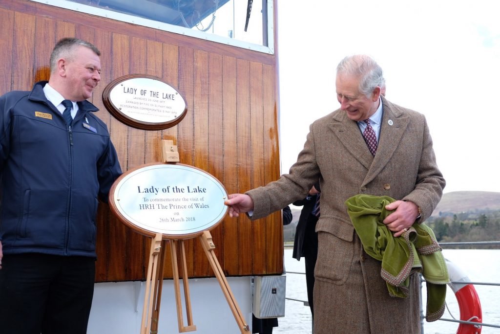 HRH Prince of Wales reveals plaque at Ullswater Steamers marking UNESCO World Heritage