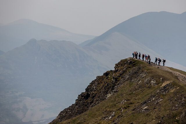 A group of people hiking up Blencathra