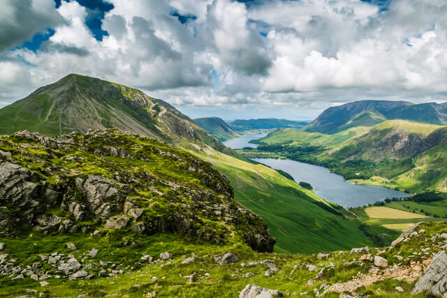 The view of the countryside from Haystacks mountain in Cumbira