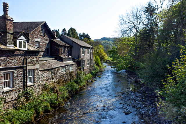 A scenic view over a river in Grasmere