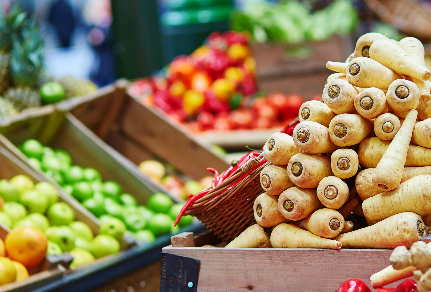 Fresh veg on sale at a farmers market