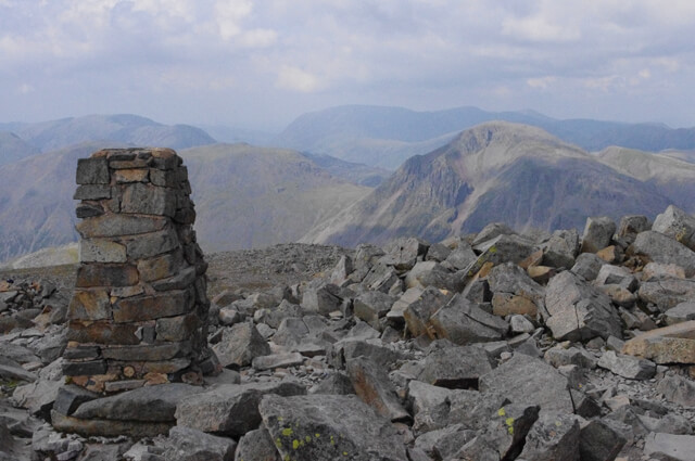 A stack of rocks at the summit of Scafell Pike