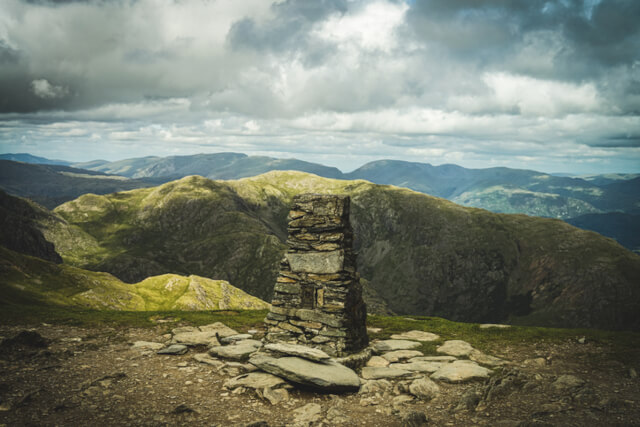 A stack of rocks on the summit of the Old Man of Coniston