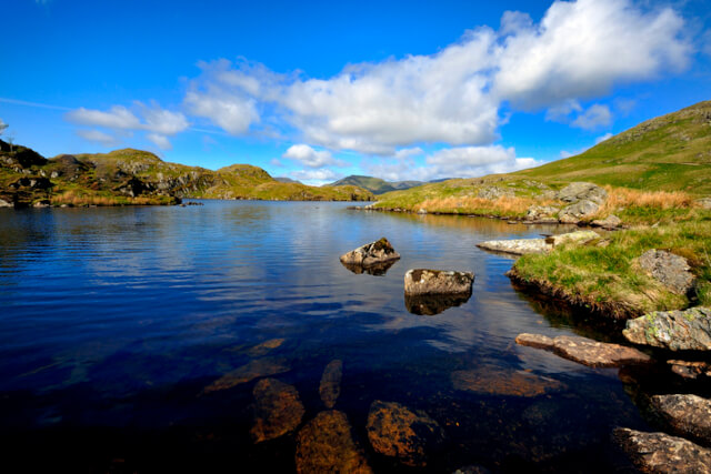 A view across the water of Angle Tarn on Scafell Pike