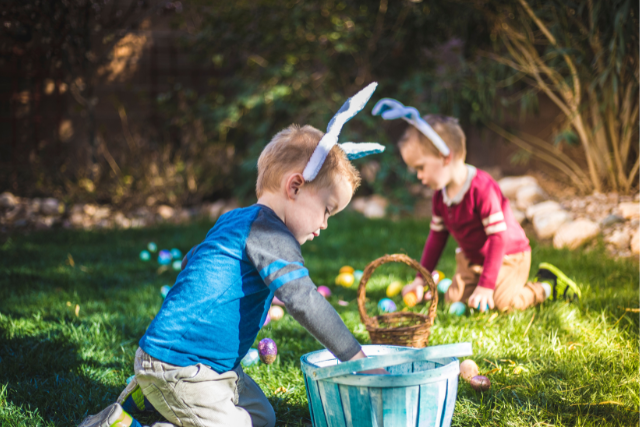 Children taking part in an Easter Egg Hunt in the Lake District.